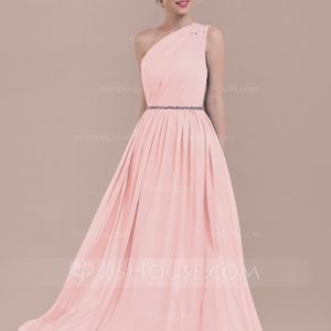 A-Line/Princess One-Shoulder Floor-Length Chiffon